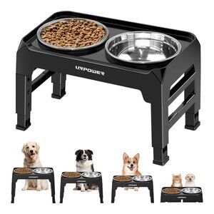 URPOWER Adjustable Elevated Dog Bowls, 4 Heights, No-Spill Edge, Dual 50oz Stain